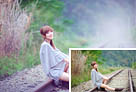Photoshop打造清爽的韓系藍綠色春季外景人物圖片 三聯