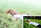 Photoshop給草地上的美女加上唯美的春季粉綠色 三聯