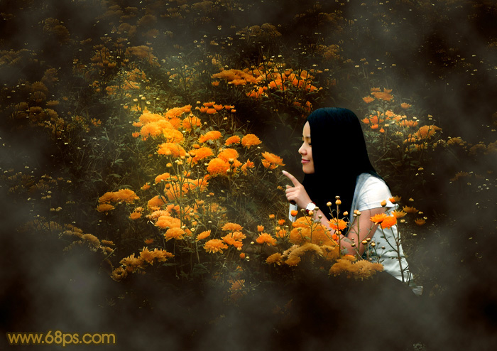Photoshop給野花中的美女加上高對比的暖色調 三聯