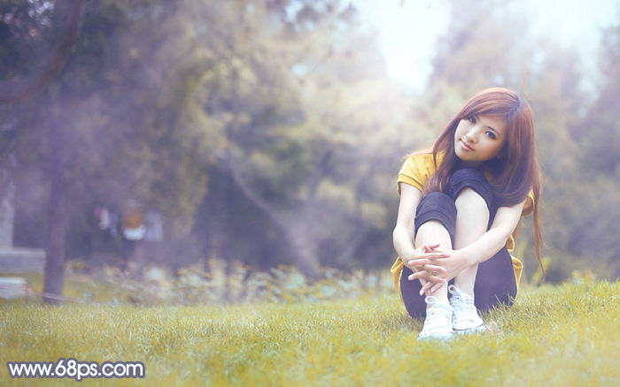 Photoshop給草地上的美女加上清爽甜美的黃藍色 三聯