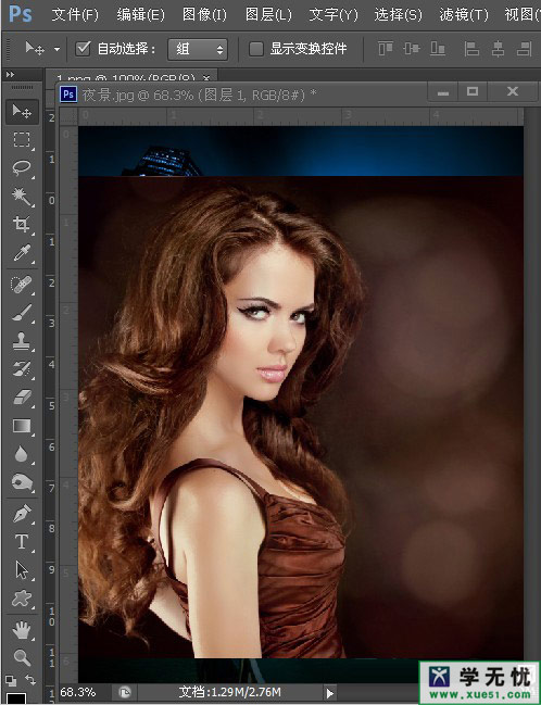 photoshop給美女照片添加雙重曝光特效素材背景