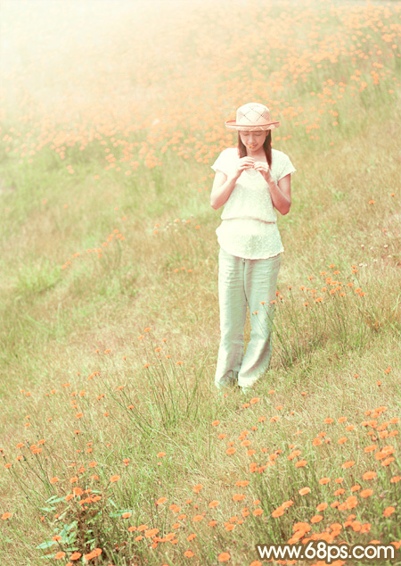 Photoshop給野花中的美女加上甜美的韓系粉紅色 三聯