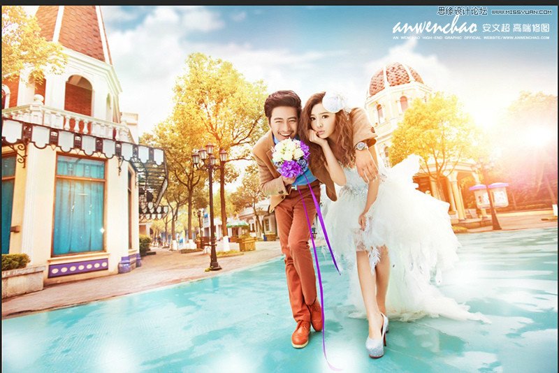 Photoshop調出韓式婚紗照夢幻童話效果 三聯