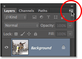 Clicking the Layers panel menu icon. Image © 2013 Photoshop Essentials.com