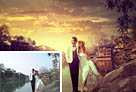 Photoshop給古鎮婚片增加浪漫的霞光背景教程 三聯教程