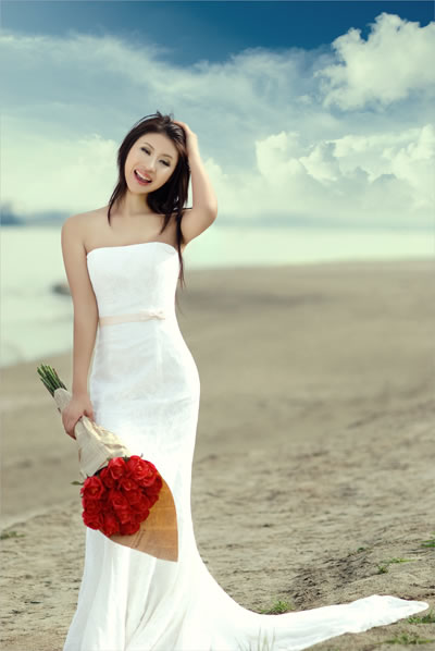 Photoshop給外景婚紗照調色和添加雲朵素材美化處理