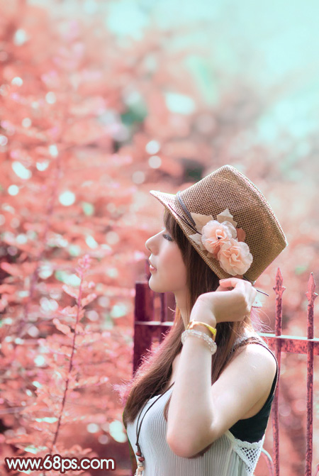 Photoshop打造甜美的粉紅色秋季美女圖片 三聯