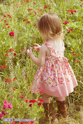 PS填充圖層調出花叢中兒童照片的夢幻色彩