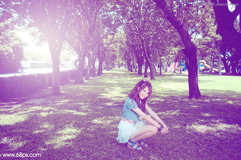 Photoshop調出夏季美女夢幻紫色效果 三聯