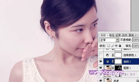 Photoshop打造淡紫色的室內女生頭像照片