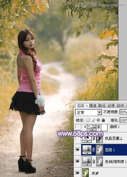 Photoshop調出路邊美女夢幻紫色效果,PS教程,思緣教程網