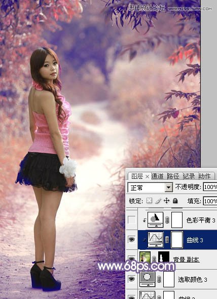 Photoshop調出路邊美女夢幻紫色效果,PS教程,思緣教程網