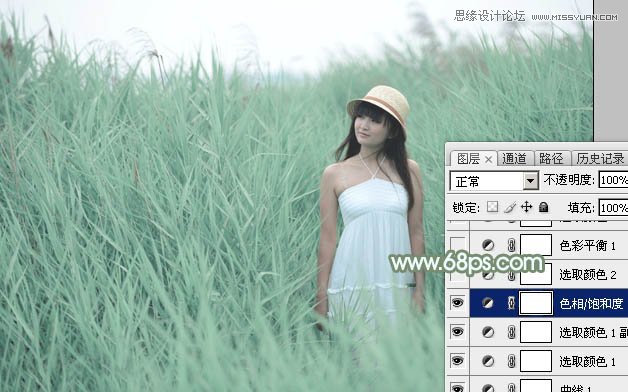 Photoshop調出蘆葦叢中女孩冷色效果,PS教程,思緣教程網