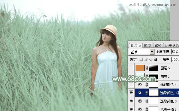 Photoshop調出蘆葦叢中女孩冷色效果,PS教程,思緣教程網