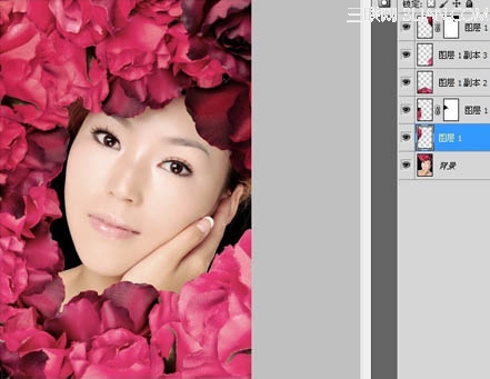 Photoshop調出玫瑰叢下的美女寫真照