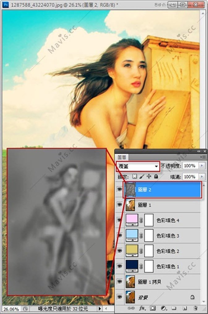 Photoshop調出歐美美女復古黃色調,三聯