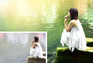 Photoshop給湖邊的美女照片加上唯美的黃綠色技巧 三聯