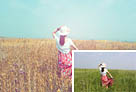 Photoshop給草原人物照片加上淡雅的青黃秋季色 三聯