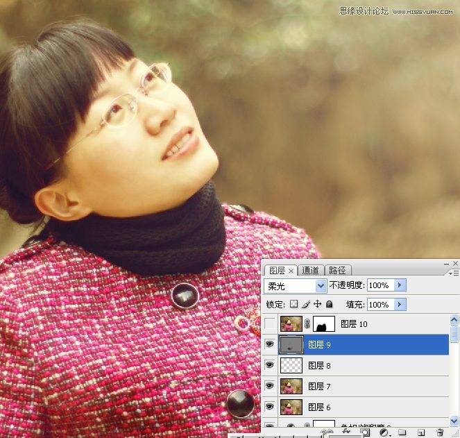 Photoshop調出公園女孩淡淡黃色效果 三聯