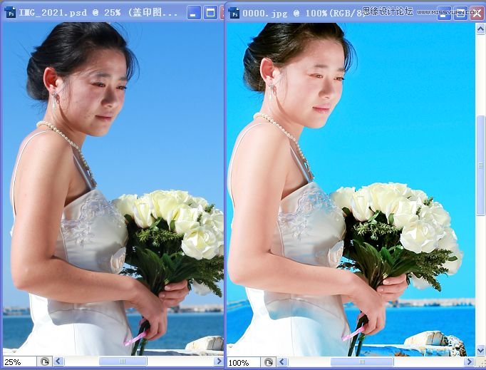 Photoshop給偏暗色海邊婚片調亮處理 三聯