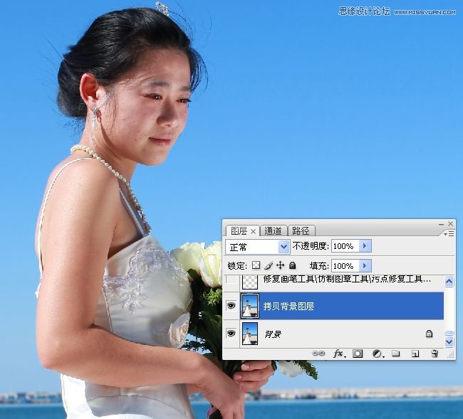 Photoshop給偏暗色海邊婚片調亮處理 三聯