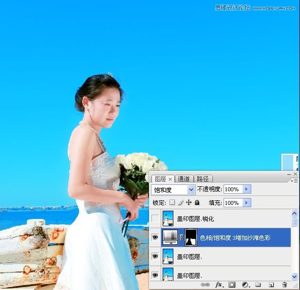 Photoshop給偏暗色海邊婚片調亮處理 三聯