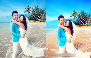 PhotoShop打造濃烈夏日海灘婚紗照效果調色教程 三聯教程