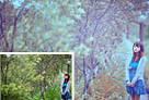 Photoshop給樹林人物照片調出韓系淡藍色教程 三聯教程