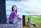 Photoshop給草地上的人物照片加上青紫色教程 三聯教程