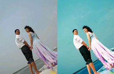 PhotoShop為海濱婚紗片調出浪漫藍色調 三聯教程