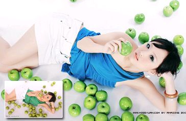 PhotoShop為美女蘋果調出通透的青綠色調 三聯教程