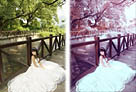 Photoshop給河邊美女婚片調出夢幻的紫紅色教程 三聯