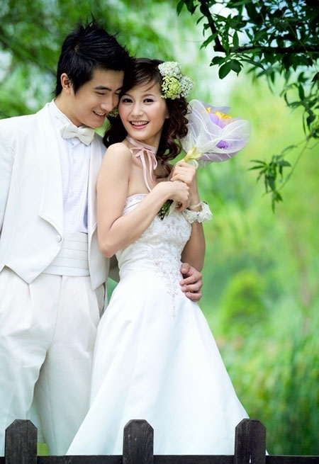 Photoshop給樹林婚片調出甜美的粉褐色 三聯