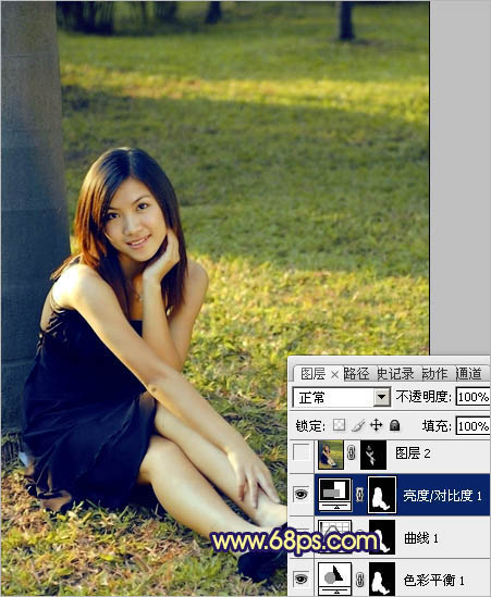 Photoshop調出草地美女圖片柔美的淡黃色 數碼教程