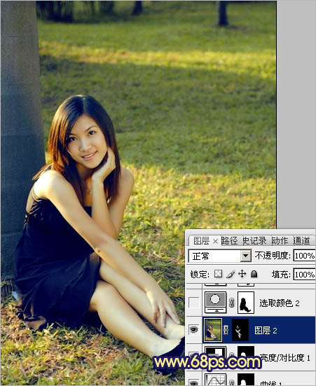 Photoshop調出草地美女圖片柔美的淡黃色 數碼教程