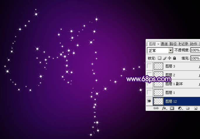 PS利用畫筆描邊及圖層樣式制作唯美的紫色星光字