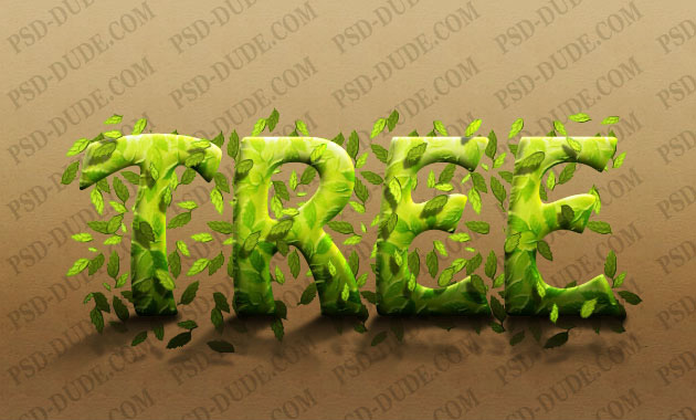 Photoshop打造有樹葉裝飾的綠色浮雕字 三聯