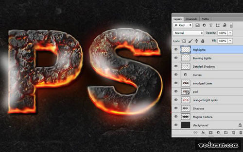 PS教程：Photoshop制作爆裂熔巖文字特效