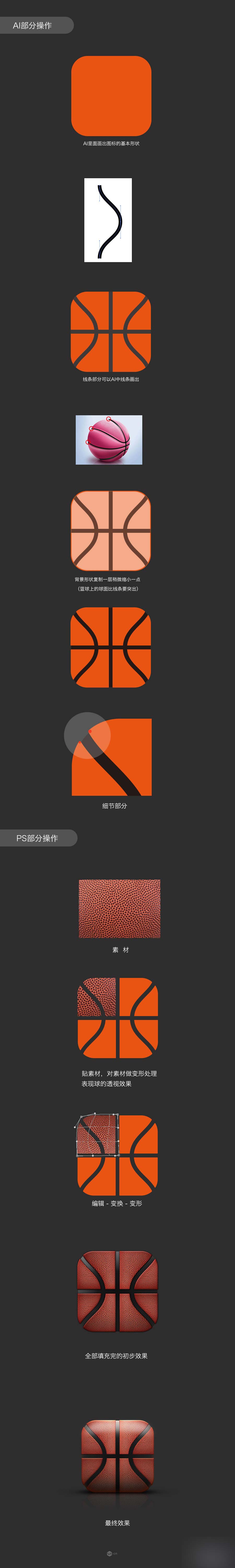PS結合AI鼠繪質感的正方形籃球app圖標