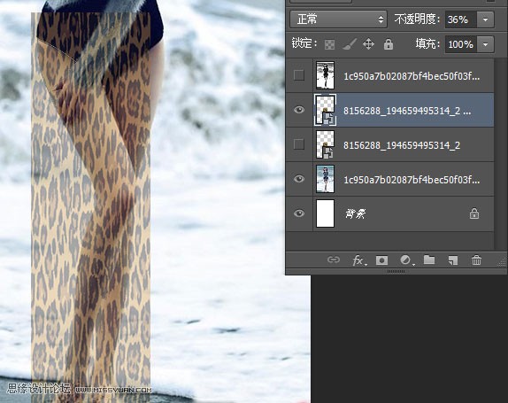Photoshop給海邊美女腿部添加豹紋圖案教程