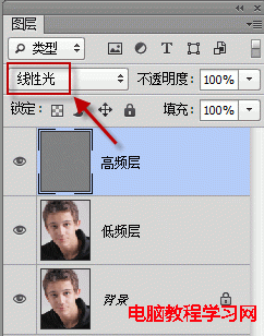 高頻層的混合模式設置為：線性光