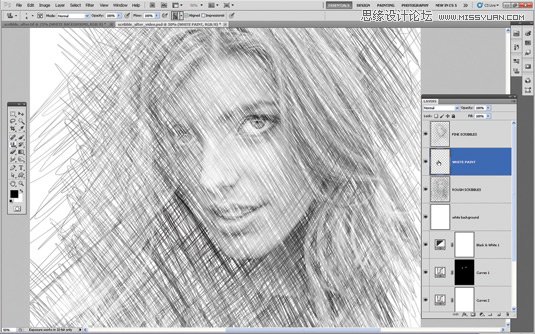 Photoshop把美女人像照片轉化成手繪素描效果,破洛洛