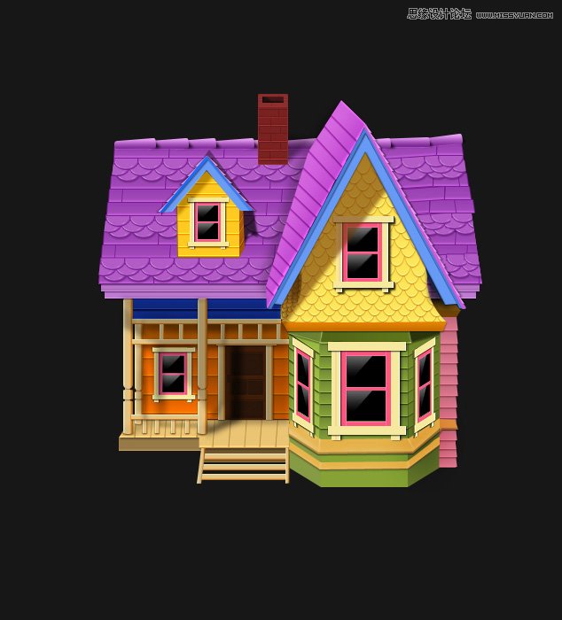Photoshop繪制立體效果的彩色房子    三聯