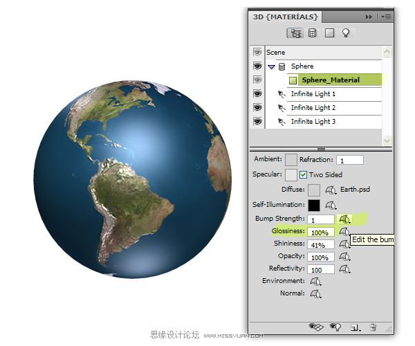 Photoshop3D圖層來制作一個真實的地球,PS教程,思緣教程網