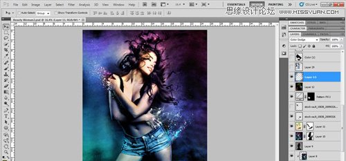 Photoshop設計絢麗光效裝飾的美女海報,PS教程,思緣教程網