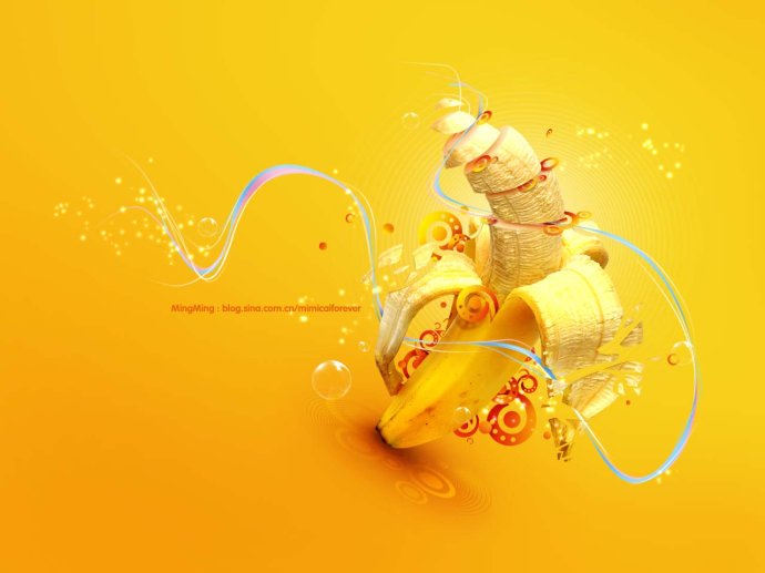 Photoshop設計黃色風格的香蕉桌面壁紙 三聯