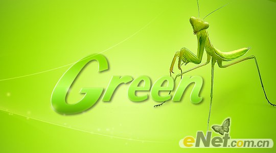 PhotoShop制作一款簡單的螳螂綠色文字主題壁紙 三聯教程