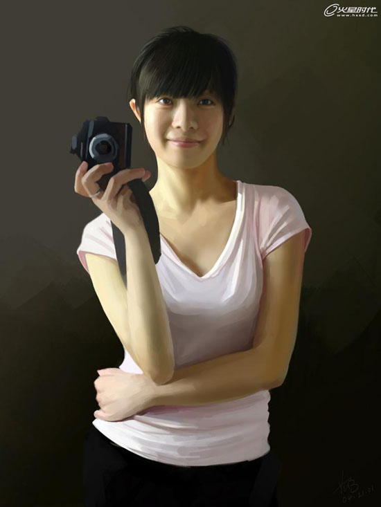 Photoshop鼠繪室內手拿相機的美女   三聯