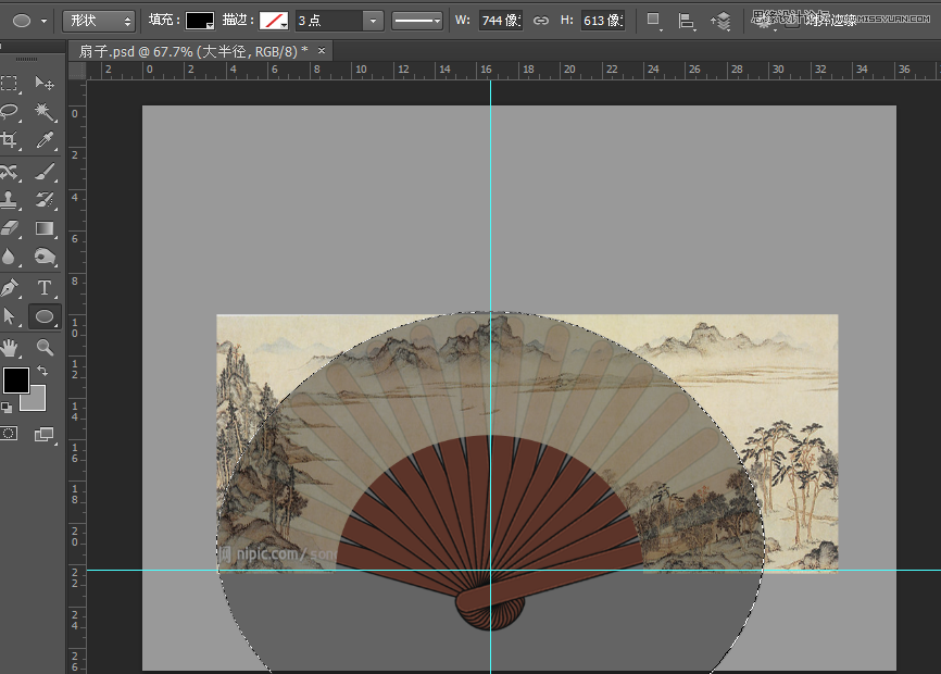 Photoshop繪制逼真的香木折扇效果圖,PS教程,素材中國