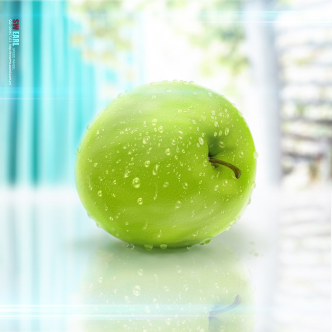 Photoshop繪制沾滿水珠的青蘋果 三聯